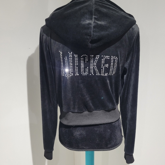 Wicked Kids Velour Rhinestone Embellished Zipper Hoodie Small Black Whimsy Y2K - Picture 6 of 10